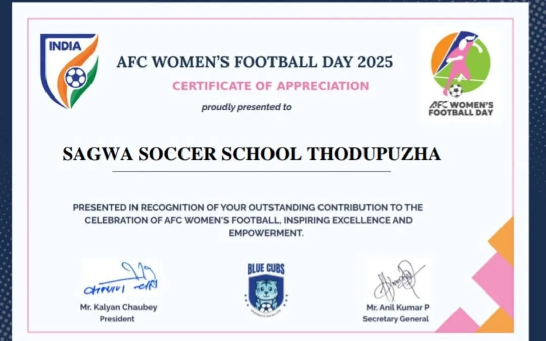 SAGWA Soccer School Thodupuzha Wins AFC Womenโs Football Day 2025 Recognition for Excellence