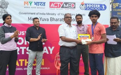 National Sports Day Mini Marathon in Thodupuzha, organized by MyBharat Idukki, Soccer School Thodupuzha, and Actymed Healthcare.